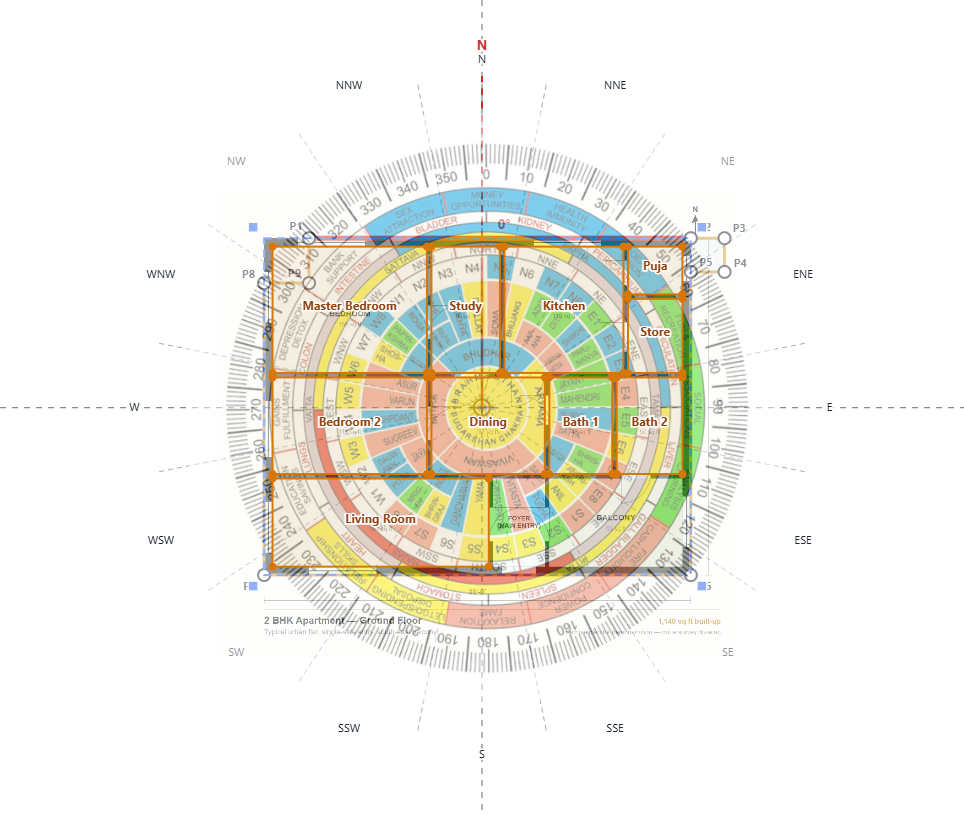 Mahavastu Chakra 2 over the floor plan